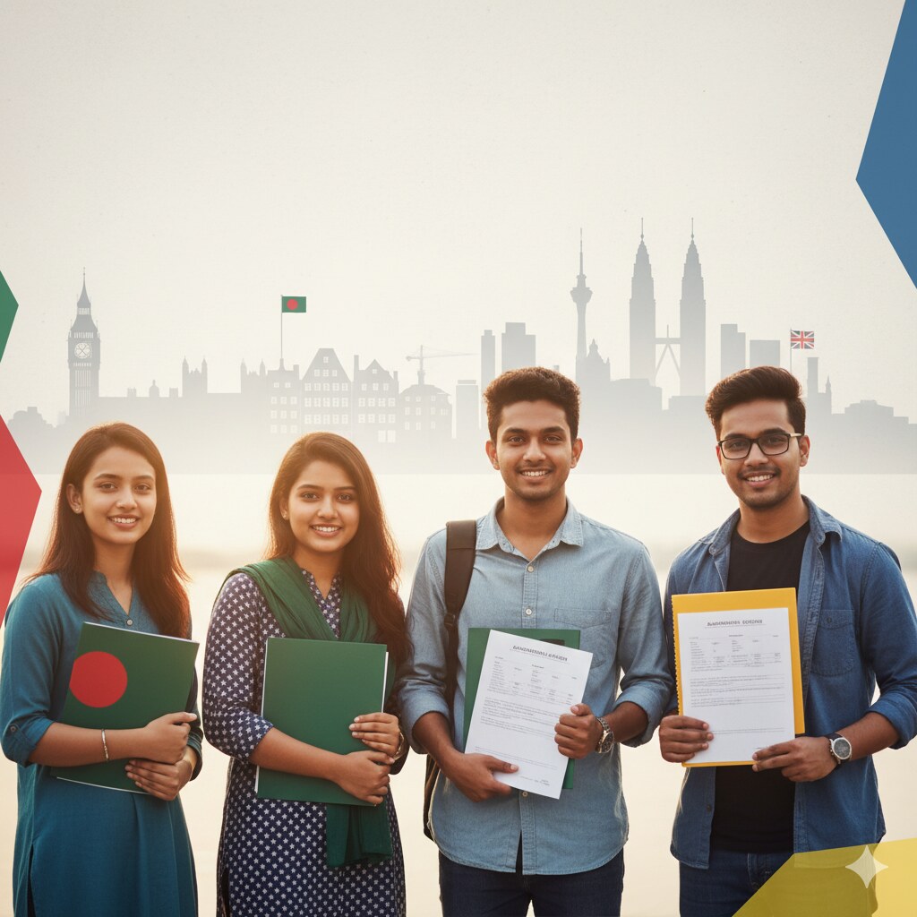 Bangladeshi students applying directly to universities in the UK, Australia, Denmark, Sweden, New Zealand and Malaysia in 2025, showing portals and deadlines.